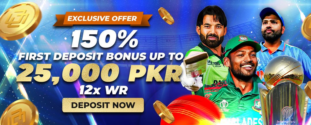 150% First Deposit Bonus 25,00 PKR, 12x Wagering
